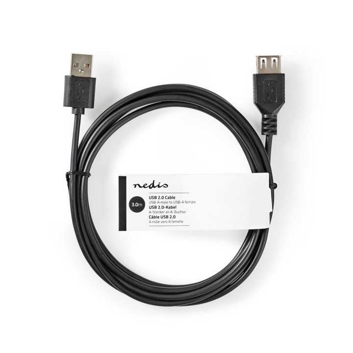 Cablu USB 2.0 A tata - USB A mama 3m negru Nedis