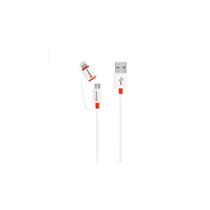 Cablu USB Skross Essentials Line 2 in 1 cu conector micro USB - lightning alb 1m