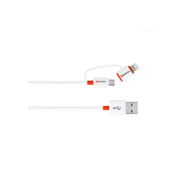 Cablu USB Skross Essentials Line 2 in 1 cu conector micro USB - lightning alb 1m