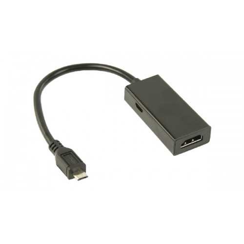 Cablu adaptor MHL tata - HDMI mama + micro USB B mama 0.2metri negru VALUELINE