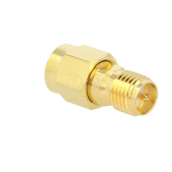 Adaptor SMA tata - RP-SMA tata reverse drept 50ohm teflon aurit AMPHENOL 132171RP