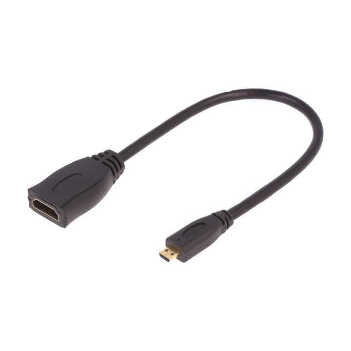 Cablu HDMI 1.4 soclu mama - micro mufa tata HDMI 0.2m negru QOLTEC 50399