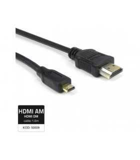 Cablu HDMI 1.4 microHDMI mufa tata - HDMI mufa tata 1m negru QOLTEC