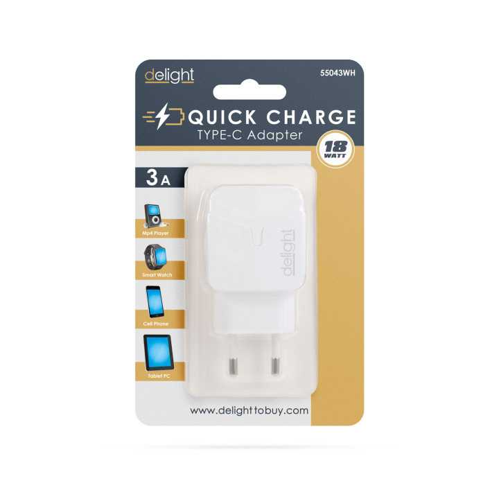 Incarcator QuickCharge 3.0 de retea USB Type C PD 18W cu incarcare rapida alb delight