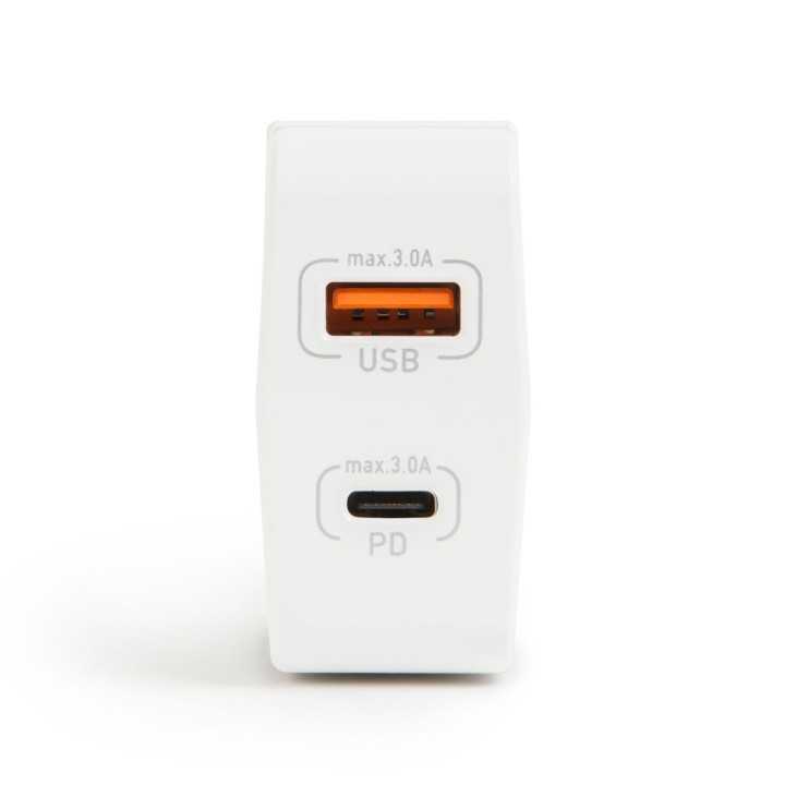 Adaptor incarcator de retea USB +USB Type C PD18W QuickCharge 3.0 cu incarcare rapida alb delight