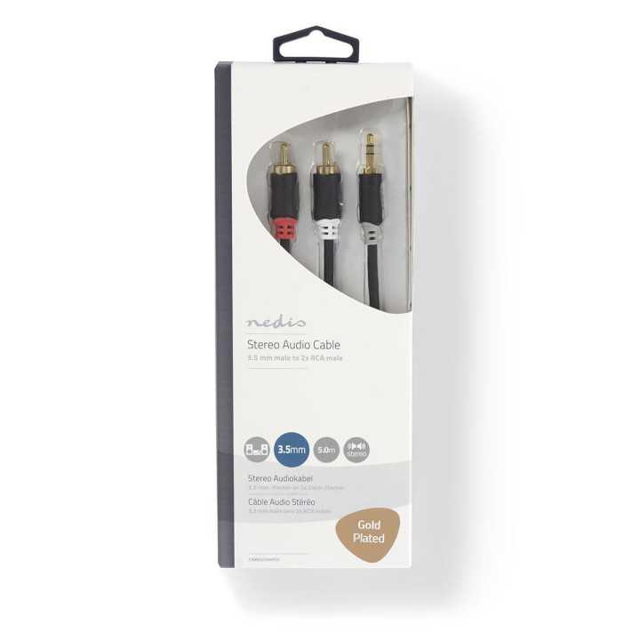 Cablu audio JACK stereo 3.5 mm tata - 2x RCA tata 5m antracit Nedis