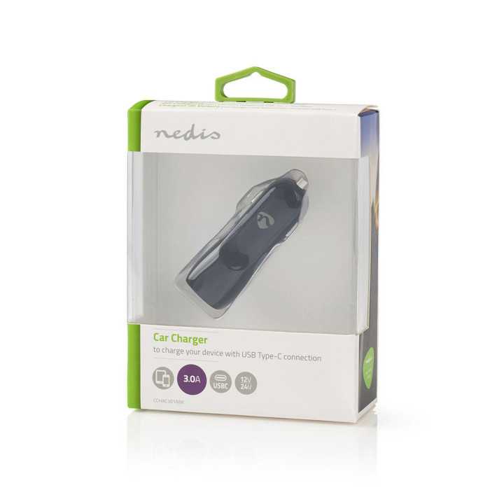 Incarcator auto 1x USB Type C 3.0 A negru Nedis
