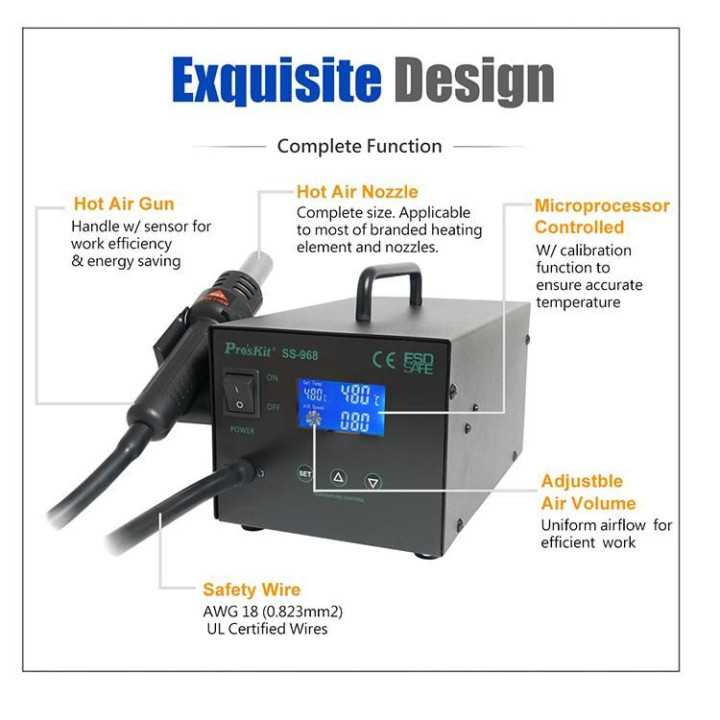 Statie de lipit cu aer cald si afisaj LCD Pro`sKit