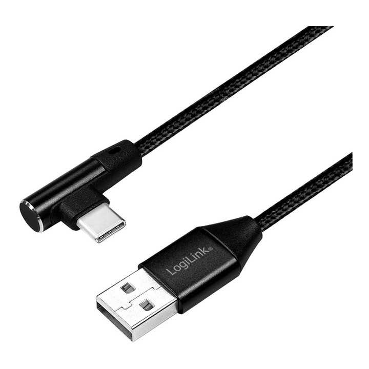 Cablu USB 2.0 A mufa - USB Type C mufa in unghi 1m negru LOGILINK CU0138