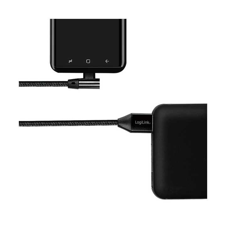 Cablu USB 2.0 A mufa - USB Type C mufa in unghi 1m negru LOGILINK CU0138