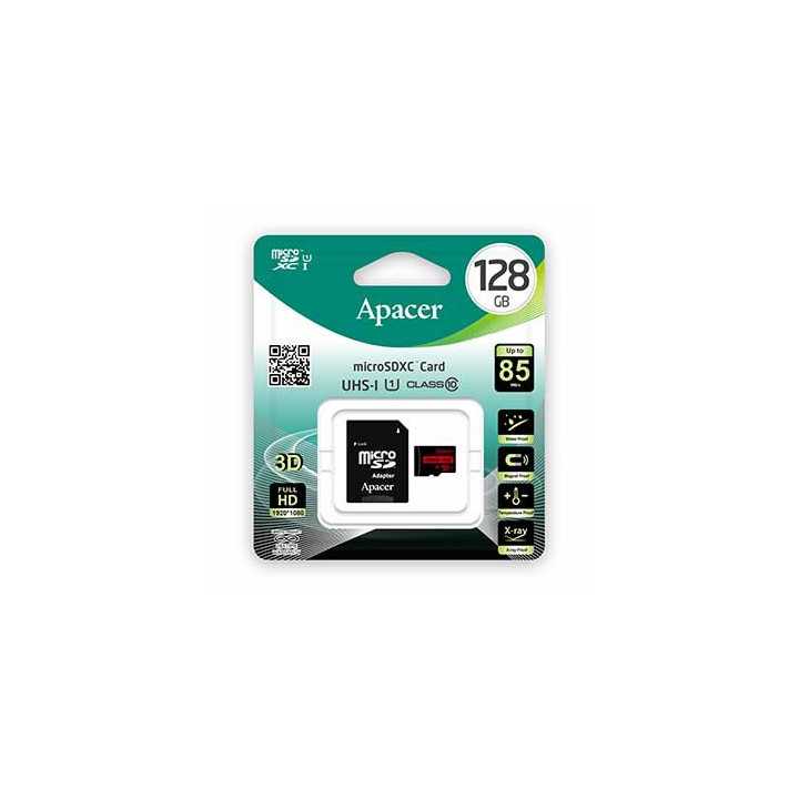 Card microSDXC UHS-I Apacer 128GB R85 clasa10 cu adaptor SD citire 85MB/s