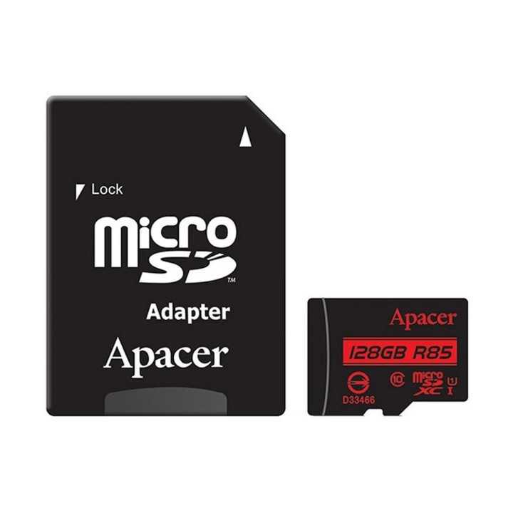 Card microSDXC UHS-I Apacer 128GB R85 clasa10 cu adaptor SD citire 85MB/s