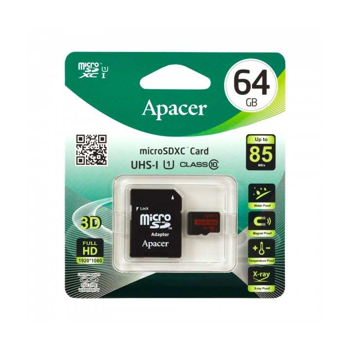 Card microSDXC UHS-I Apacer 64GB clasa10 cu adaptor SD