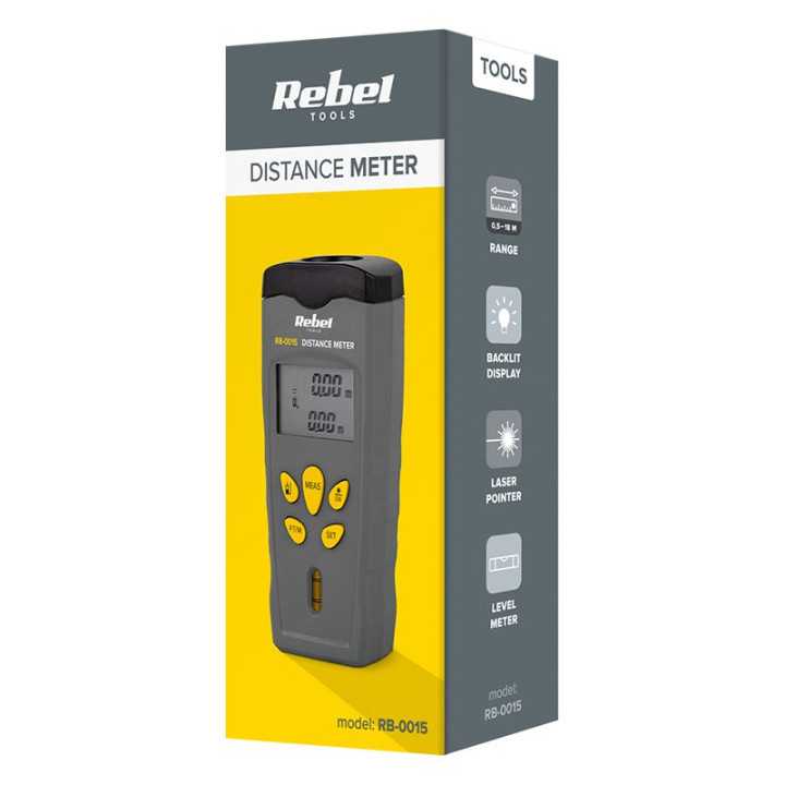 Telemetru REBEL Ecran iluminat Interval 0.5-18m masurare singulara / continua / suprafetei dreptunghiului / volum