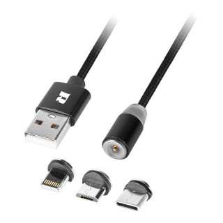 Cablu USB MAGNETIC 3in1 USB Type C LIGHTNING micro USB 1m negru REBEL