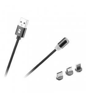 Cablu USB MAGNETIC 3in1 USB Type C LIGHTNING micro USB 1m negru REBEL