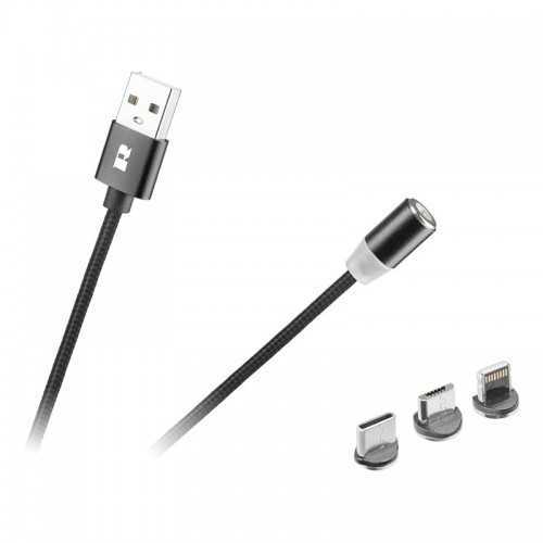 Cablu USB MAGNETIC 3in1 USB Type C LIGHTNING micro USB 1m negru REBEL
