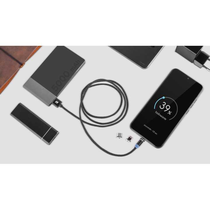 Cablu USB MAGNETIC 3in1 USB Type C LIGHTNING micro USB 1m negru REBEL