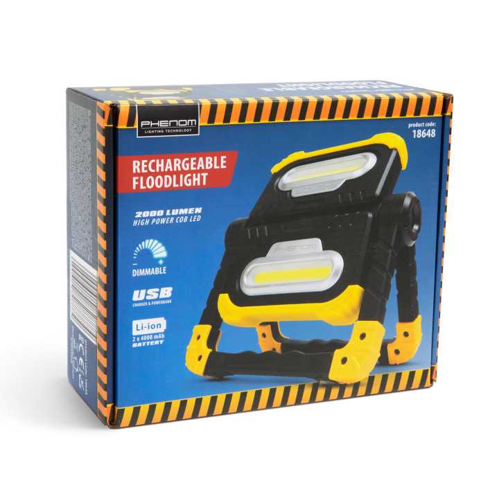 Reflector multifunctional COB LED 2x 10W 6000K cu acumulator 2x 4000mAh Li-ion 2x 1000lm IP43 PHENOM