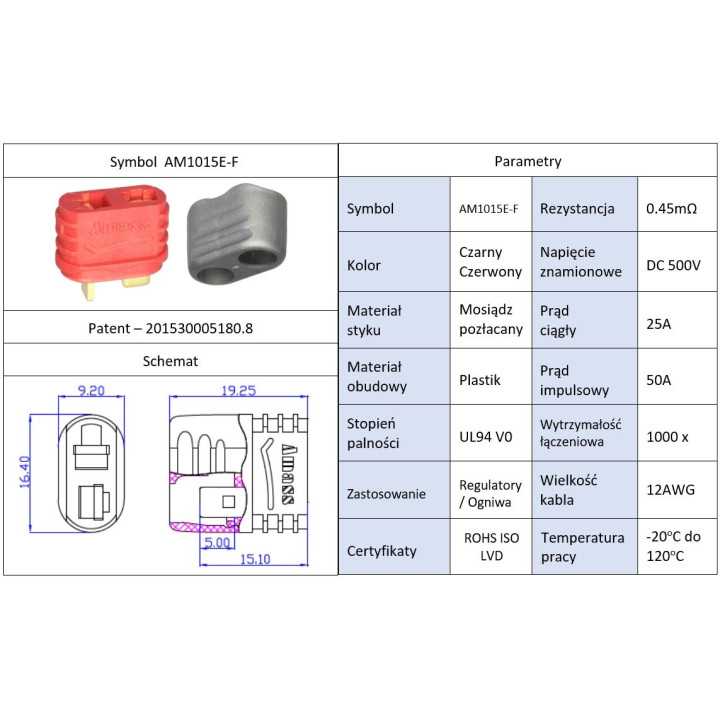 Mufa alimentare DC mama PIN 2 pe cablu lipite 25A AM-1015 AMASS