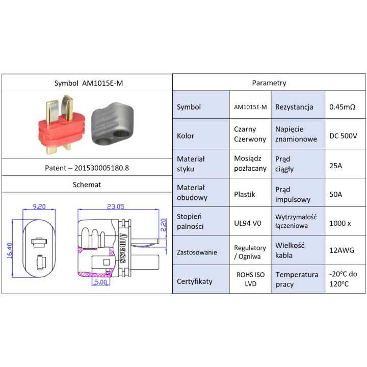 Mufa alimentare DC tata PIN 2 pe cablu lipite 25A AMASS AM-1015