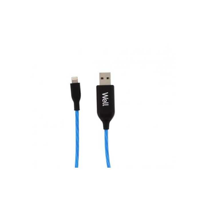 Cablu date incarcare Lightning 1m 2.4A Well flux lumina albastra