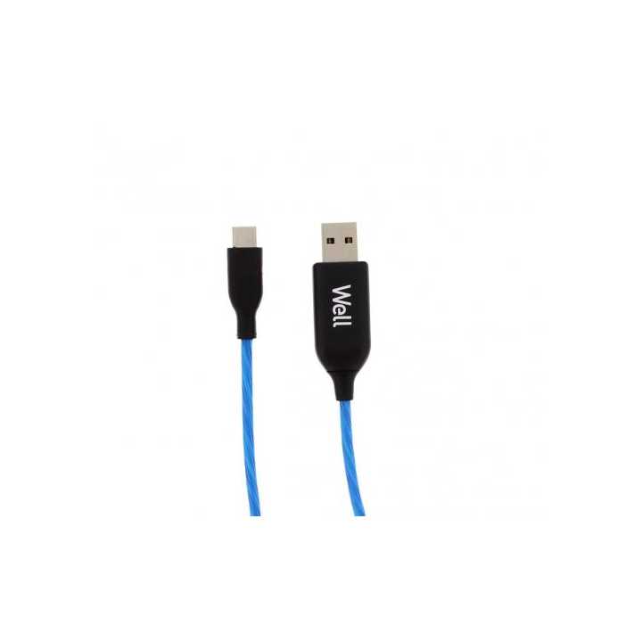 Cablu de date incarcare USB Type C 1m 3A Well cu flux lumina albastra