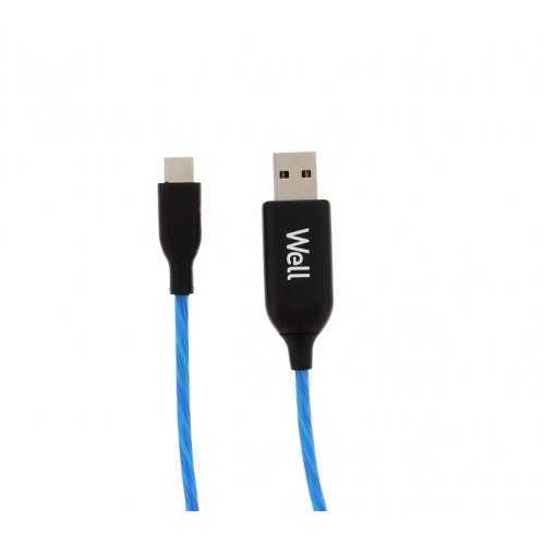 Cablu de date incarcare USB Type C 1m 3A Well cu flux lumina albastra