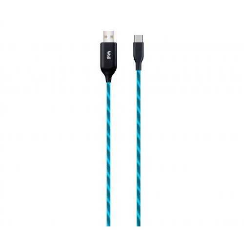 Cablu de date incarcare USB Type C 1m 3A Well cu flux lumina albastra