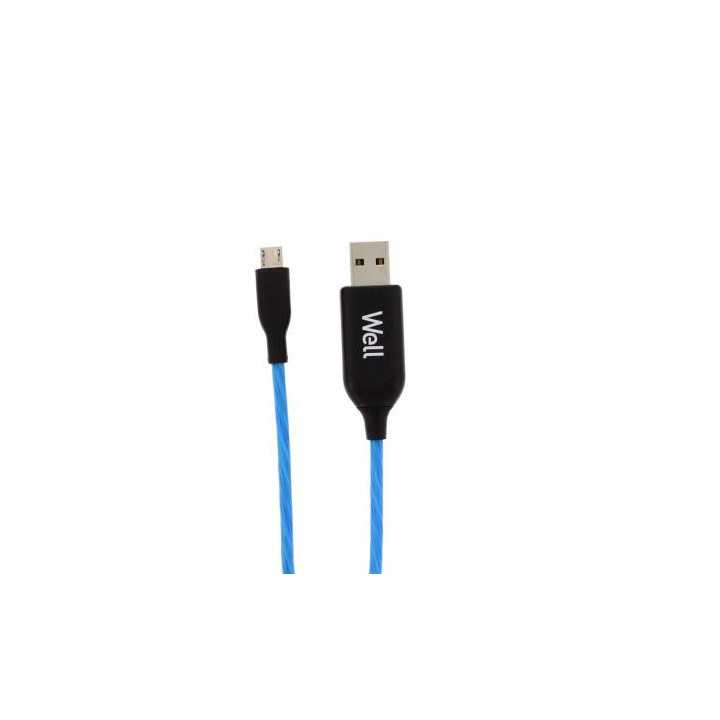 Cablu date incarcare micro USB 1m 2.1A Well flux de lumina albastra