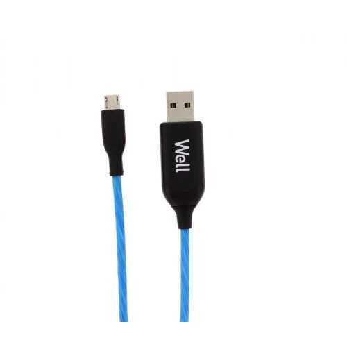 Cablu date incarcare micro USB 1m 2.1A Well flux de lumina albastra