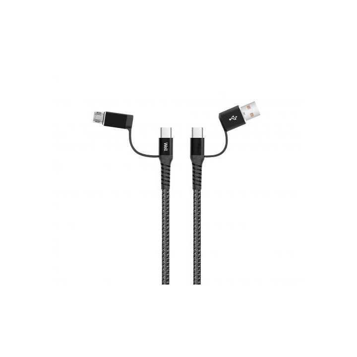 Cablu de date si incarcare 4in1 1m 3A Well negru