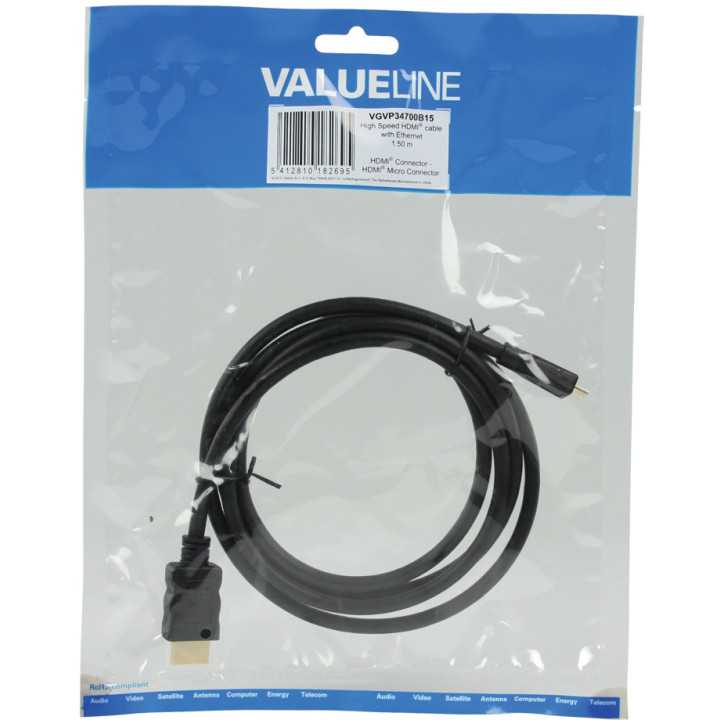 Cablu HDMI tata - micro HDMI HighSpeed Ethernet 1.5m VALUELINE