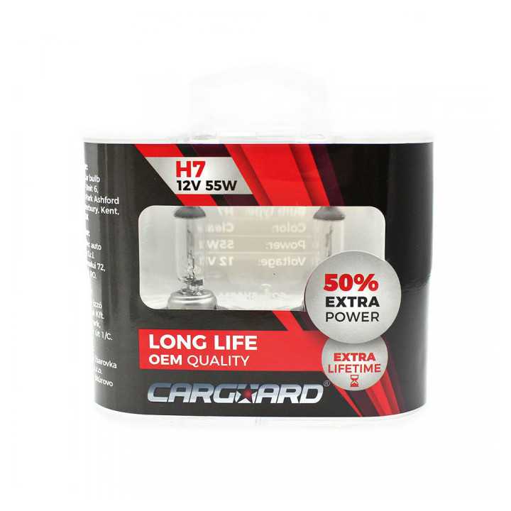Set de 2 becuri Halogen H7 55W +50% intensitate 12V Carguard