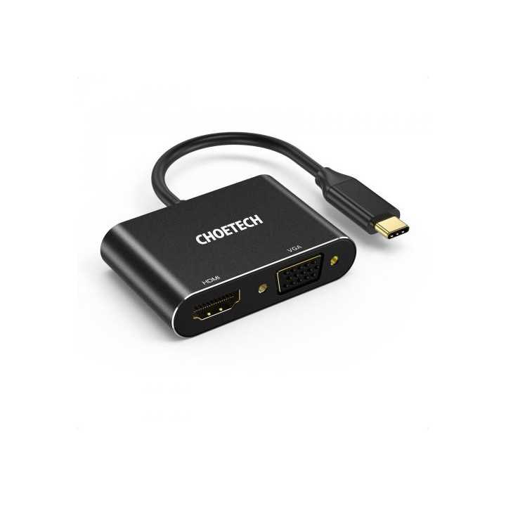 HUB USB Type C - 1x HDMI + 1x VGA Choetech M17 negru
