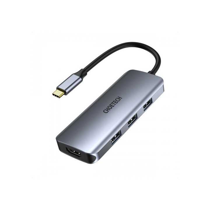 HUB USB Type C - 1x HDMI 3x USB 3.0 SD PD 100W Choetech M19 gri