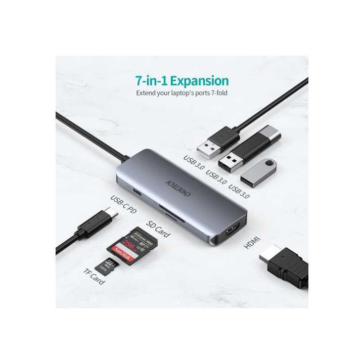 HUB USB Type C - 1x HDMI 3x USB 3.0 SD PD 100W Choetech M19 gri