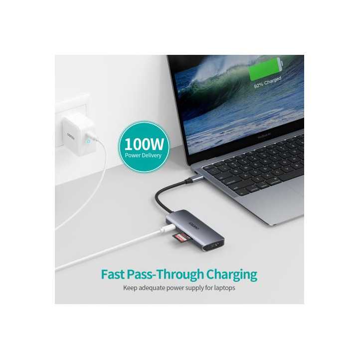 HUB USB Type C - 1x HDMI 3x USB 3.0 SD PD 100W Choetech M19 gri
