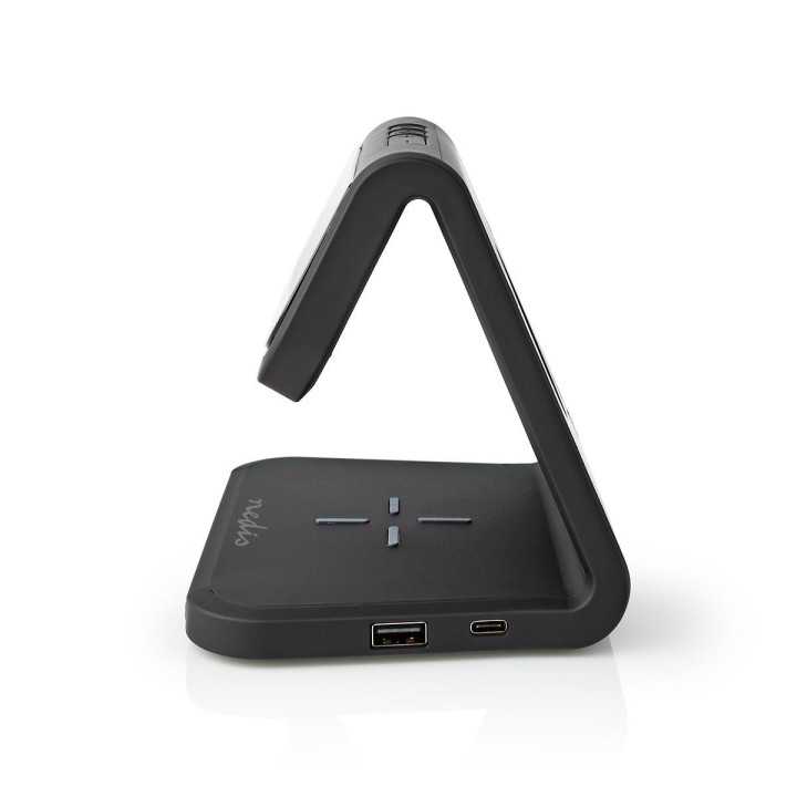 Ceas cu alarma Nedis incarcator wireless certificat Qi iluminare multicolora negru