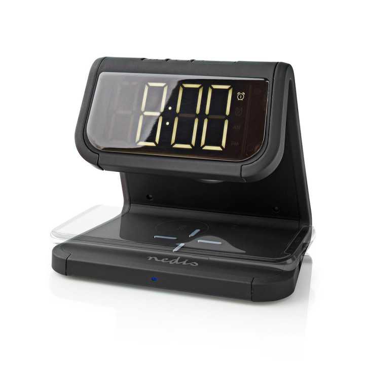 Ceas cu alarma Nedis incarcator wireless certificat Qi iluminare multicolora negru