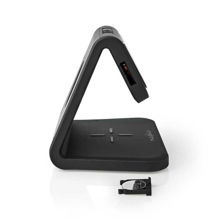 Ceas cu alarma Nedis incarcator wireless certificat Qi iluminare multicolora negru