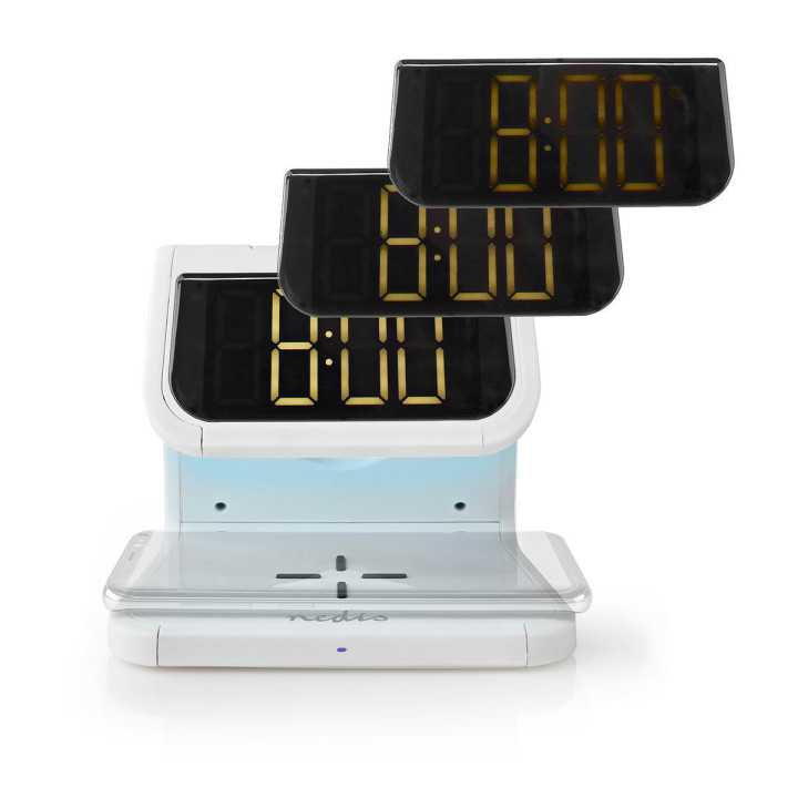 Ceas cu alarma Nedis incarcator wireless certificat Qi iluminare multicolora alb