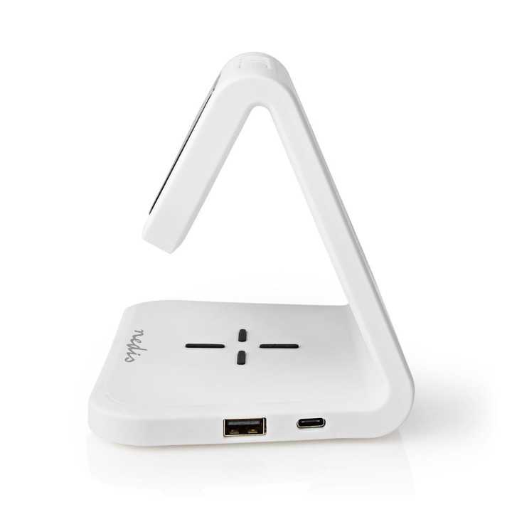 Ceas cu alarma Nedis incarcator wireless certificat Qi iluminare multicolora alb