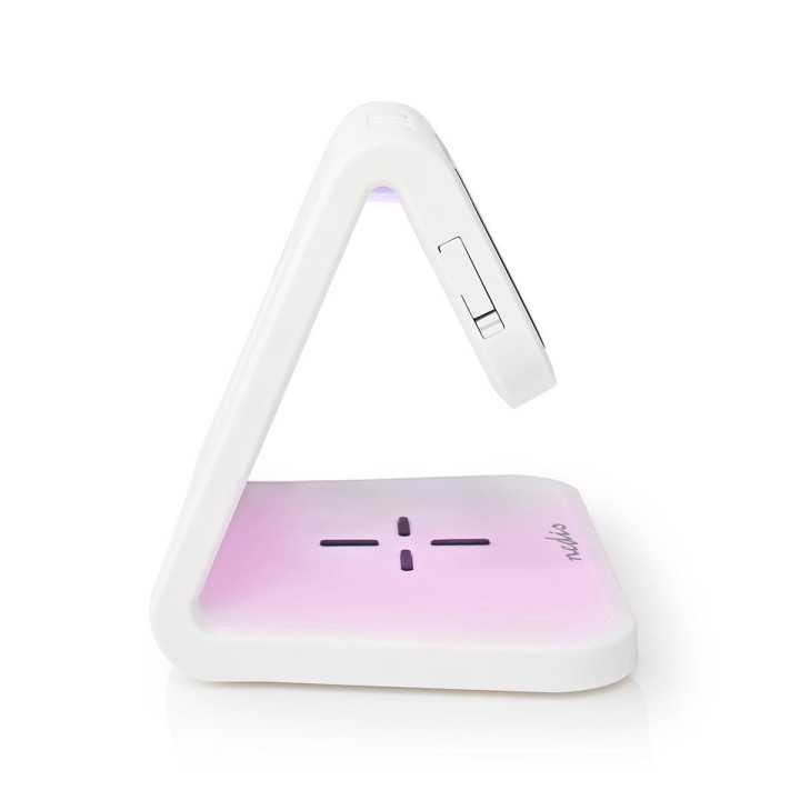 Ceas cu alarma Nedis incarcator wireless certificat Qi iluminare multicolora alb