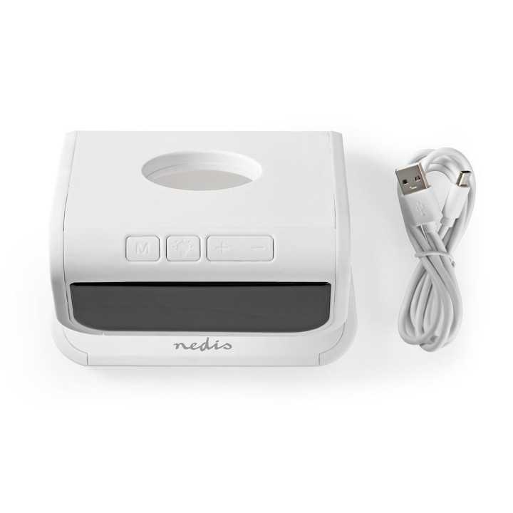Ceas cu alarma Nedis incarcator wireless certificat Qi iluminare multicolora alb
