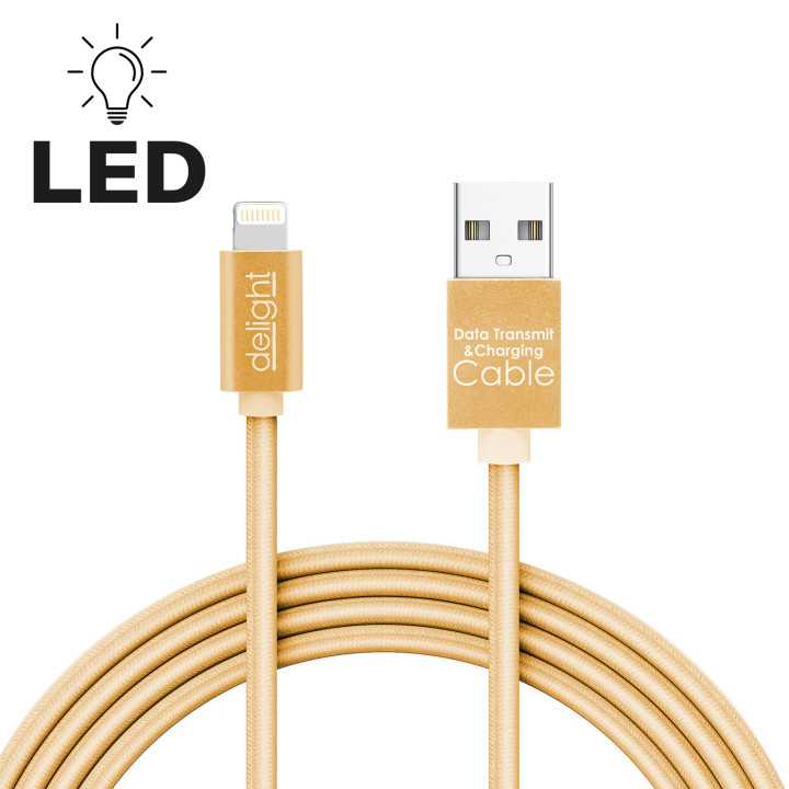 Cablu date incarcare iPhone lightning lumina LED 1m Delight auriu