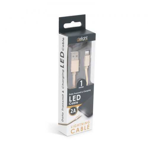 Cablu date incarcare iPhone lightning lumina LED 1m Delight auriu
