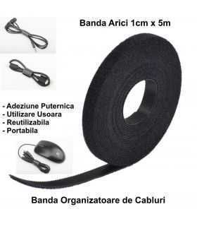 VELCRO banda textila cu arici 1cm x 5m negru