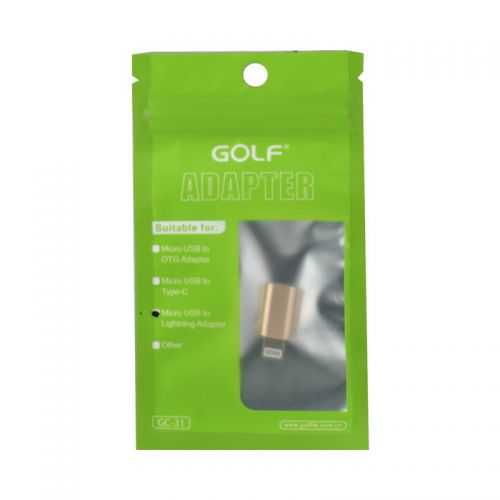 Adaptor conector mama Micro USB - iPhone Ligtning tata auriu Golf