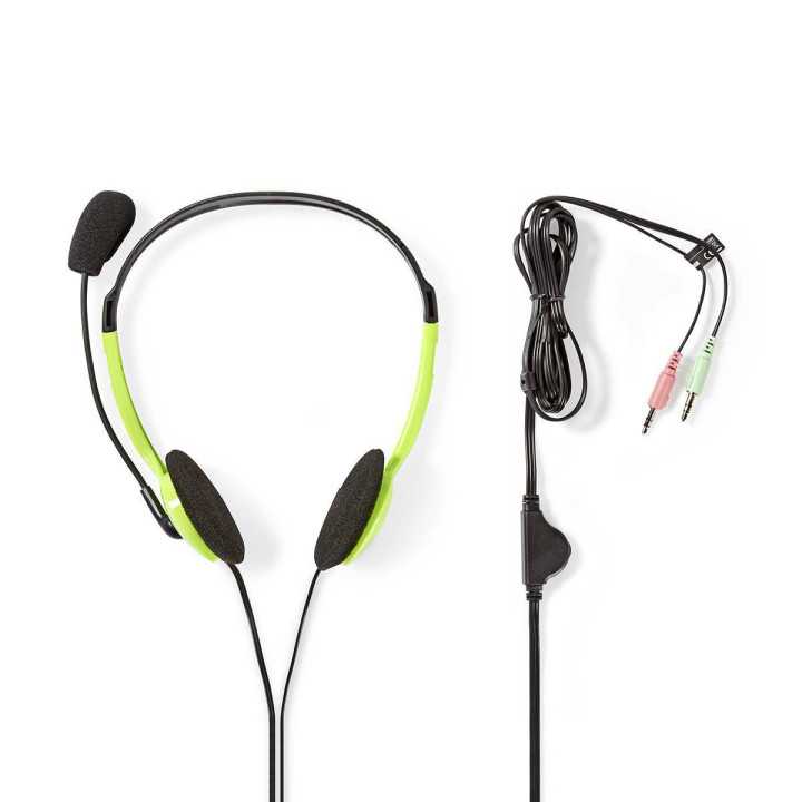 Casti PC On-Ear Nedis 2x3.5mm 2m verde cu microfon